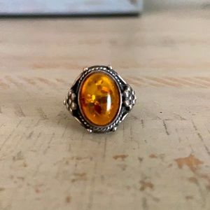 Sterling Silver Amber Stone Ring